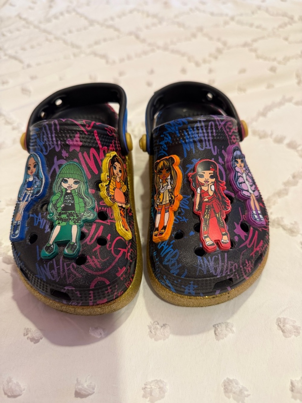 Crocs Rainbow High Cutie Crush Kids Gold Glitter Clogs Shoes 11